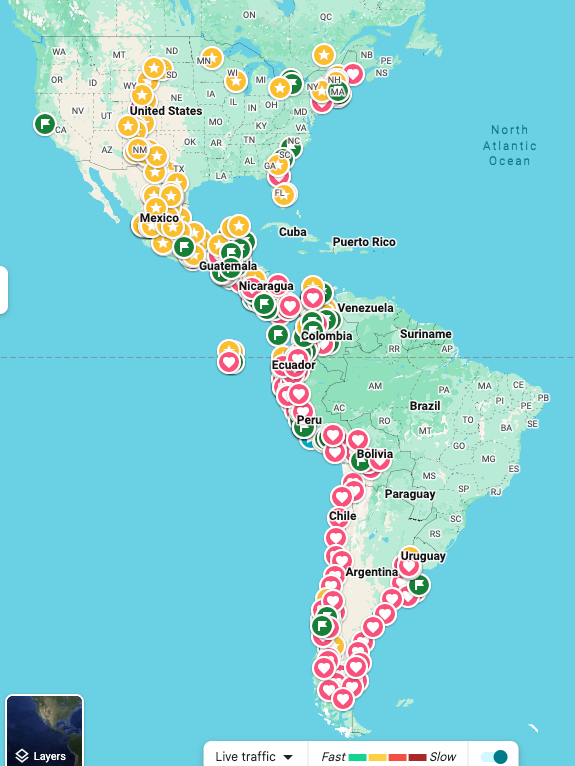 The journey — map with pins